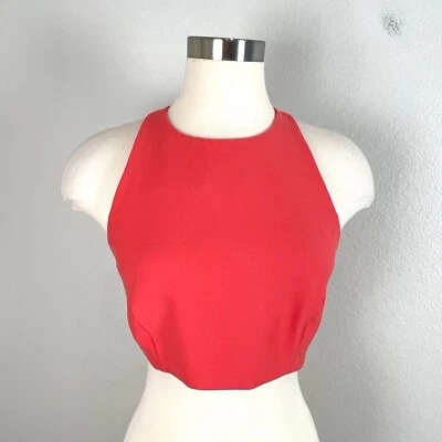 Camisa Elizabeth and James Mujer Mediana Coral Naranja Crop Halter Top Espalda Abierta Foto 1 de 4