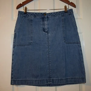 Boden Denim Stonewashed Blue A-Line Mini Short Skirt 12L TALL Pockets Zip Retro - Picture 1 of 8