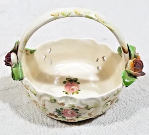 CESTA FLORAL ROSA ITALIANA VINTAGE DE 3,5" PINTADA A MANO ESTILO CAPODIMONTE - Imagen 1 de 15