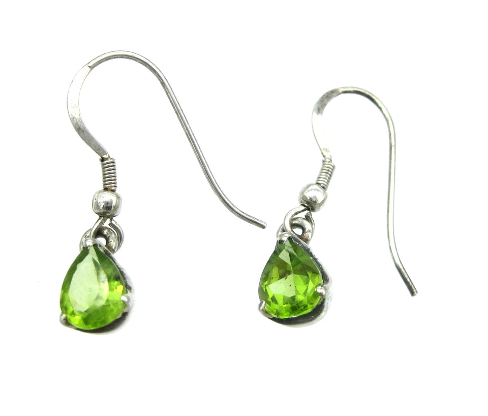 Ohrhänger Peridot facettiert Tropfen, 7x10 mm, Krampenfassung, offener Ohrhaken, - Bild 1 von 1