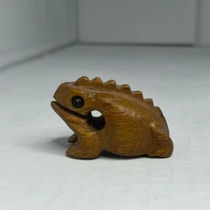 Vintage Wooden Frog Pencil Note Holder Carved Folk Art Desk Decor - Picture 1 of 8