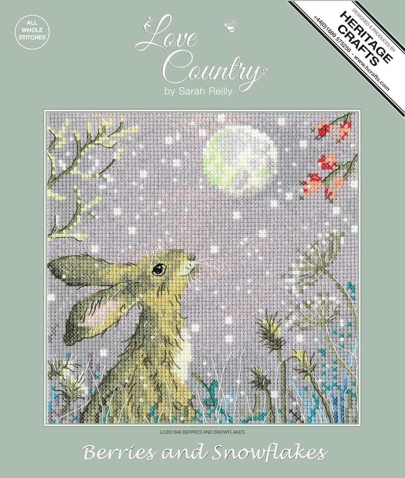 Heritage Crafts Cross Stitch Kit - Love Country -  Berries and Snowflakes, Hare - Image 1 of 1