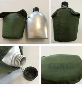 Cantimplora del ejército militar contenedor de agua de metal cubierta verde TAIWÁN de colección - Imagen 1 de 11