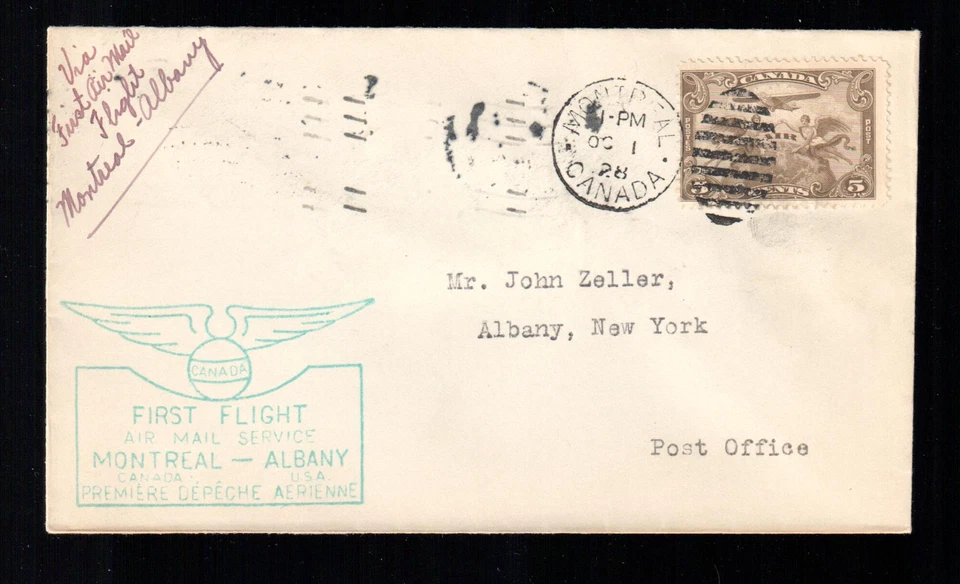 Канада 1928 первый полет обложка Монреаль в Олбани Нью-Йорк - Изображение 1 из 1