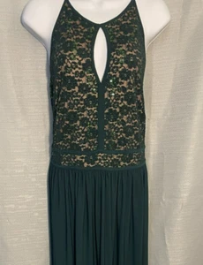 NW Nightway Dress size 16W Green Nude Lace Slinky Gown Goth witchy sequins party - Picture 1 of 9
