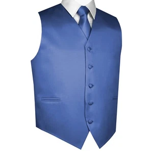 Men's Satin Cornflower Formal Tuxedo Vest Tie Hankie Set Wedding Prom Homecoming - Picture 1 of 4