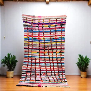 Vintage Moroccan Boucherouite Rug 3.9x7 ft Handwoven Colorful Shag Carpet Boho - Picture 1 of 14