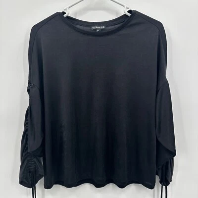 Express Top Women Small Black Ruched Cropped Grunge Rock Goth Whimsigoth Witchy - Image 1 of 4