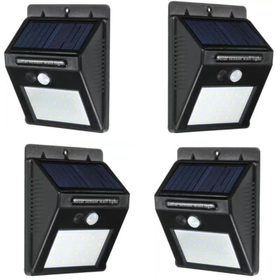 4 Pack Solar Powered 30 LED Wall Light PIR/CDS Night Sensor Garden Security UK - Image 1 of 4