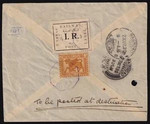 Rare Iraq Cover 1930 2a. Railway Stamp + 2a. Orange to Baghdad 'By Railway Post' - Picture 1 of 3