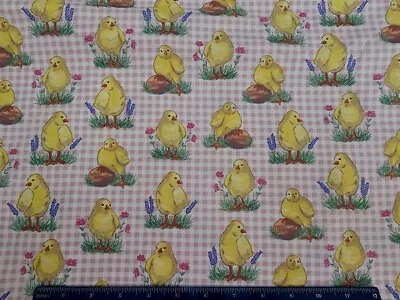Tela SIN MARCA - Pollitos de Pascua a cuadros rosas - por la mitad yarda (18") Foto 1 de 2