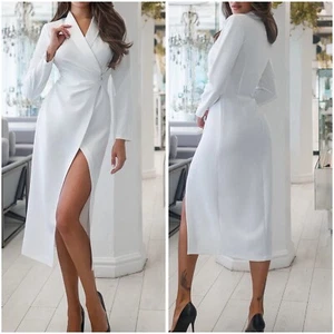 Elagia White Collared Wrap Midi Dress Long Sleeves Size XS NEW! - Picture 1 of 8