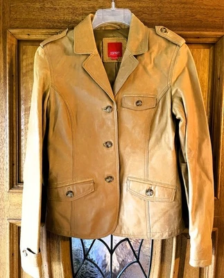 Vintage ESPRIT Leather Jacket  Women's Size 8 Pockets Zipper TAN Fitted Blazer - Image 1 of 4