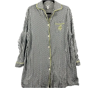 DKNY Long Sleeve With Collar Soft Cotton Pajama Top Gray Striped Sz XL NWOT - Picture 1 of 5