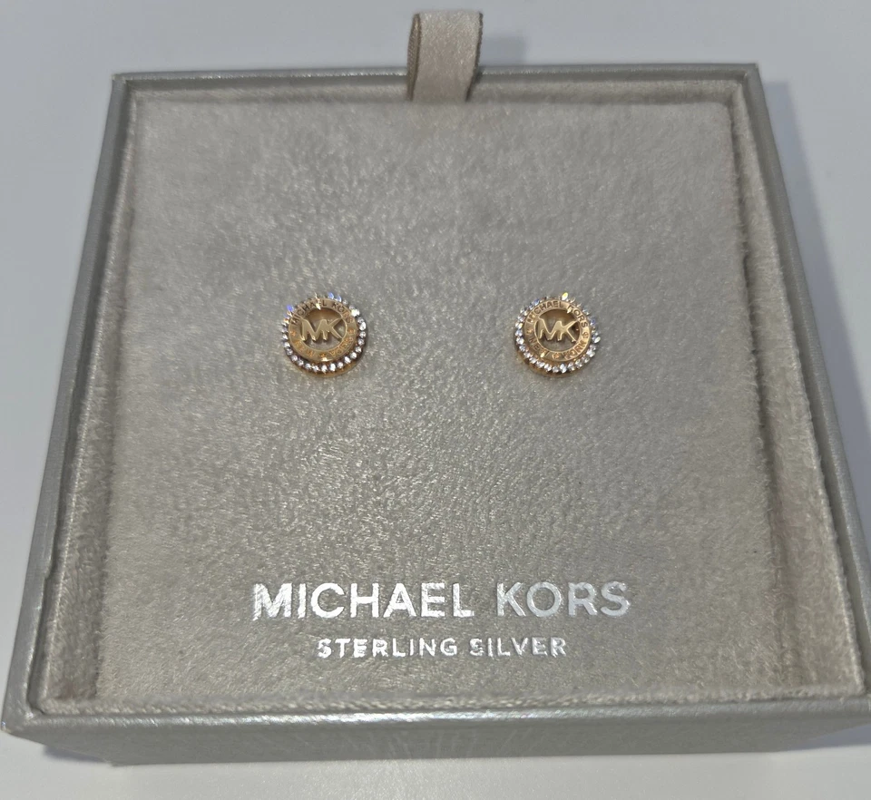 Aretes para mujer Michael Kors MKC1524AN791 redondos con logotipo pavé tono oro rosa Foto 1 de 4