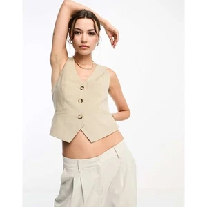 NUEVO CON ETIQUETAS CHALECO DE DISEÑO ASOS en neutro a medida botón delantero y bolsillos de imitación talla US14 - Imagen 1 de 6
