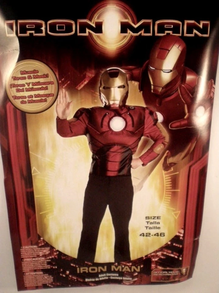 Iron Man Película Músculo Pecho Torso Camisa + Casco Máscara Adulto Disfraz 42-46 Foto 1 de 1