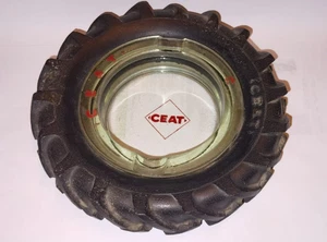VINTAGE OLD ADVERTISING TYRE SHAPE GLASS & RUBBER ASHTRAY CEAT TRACTOR TYRE 1960 - Picture 1 of 12