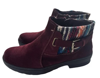 Earth Origins Tate Suede Ankle Boots 9.5 M Burgundy Waterproof Zip Up Knit - Image 1 of 4