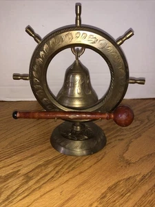Brass Boat/Ship Wheel with Bell Made in India - Picture 1 of 6