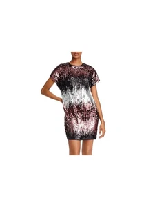 AIDAN MATTOX Womens Black Short Sleeve Jewel Neck Short Evening Body Con Dress 0 - Picture 1 of 3
