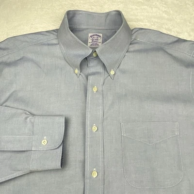 Brooks Brothers Dress Shirt Mens 16.5-35 Blue Classic Fit No Iron Purple Label - Image 1 of 4