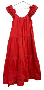 The Great Dress Womens Small Red Ruffle Sleeve Tiered Cotton Maxi Sundress - Picture 1 of 13