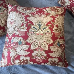Ralph Lauren Jardiniere Throw Pillow 18x18 Red Decorative Feather Down Vintage - Picture 1 of 8