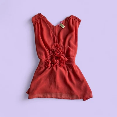 Blusa coralina vintage Y2K Downeast | Talla mediana | Apliques florales y lazo trasero Foto 1 de 4