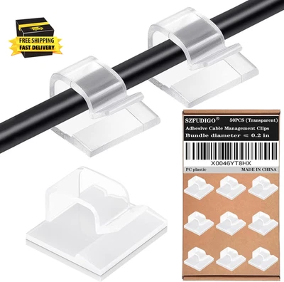 Cable Clips，50Pcs Electrical Cord Management Adhesive Cable Wire Clip Wire Clips - Image 1 of 4