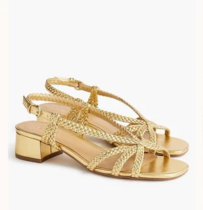 J. Crew Factory Gold Braided Strappy Block Kitten Heel Shoe Women’s 8.5 $118 - Picture 1 of 12