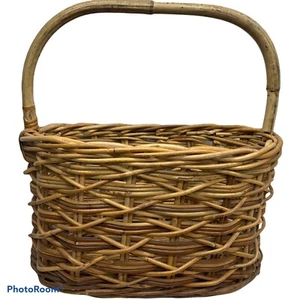 Large Woven Bamboo Wicker Basket Display w/Handle Farmhouse Easter Storage 18” - Picture 1 of 8