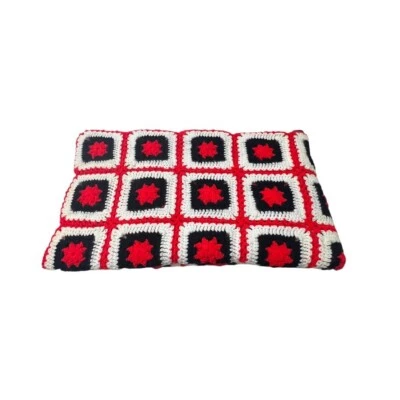 Crocheted Granny Afghan Throw Lap Blanket 3D Puffy Red Roses Flower Vintage READ - Image 1 of 4