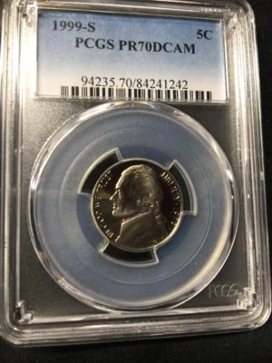 1999 S 5C Jefferson Nickel Proof PCGS PR70DCAM (Population 909 Price Guide $50) - Image 1 of 3