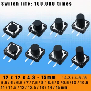 12x12x4.3 - 15mm PCB Momentary Tactile Tact Push Button Switch 2 Pin DIP 2 SPST - Picture 1 of 8