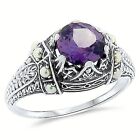 Victorian Style Simulated Alexandrite 925 Sterling Silver Pearl Ring        #132