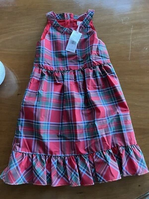 VINEYARD VINES NWT Girls Red Tartan Taffeta Ruffle-Hem Dress, Sz 7, Christmas - Image 1 of 4