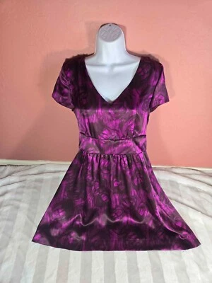 Banana Republic Womens Petite Abstract Purple Flowers V Neck Silk Dress Size 6P - Image 1 of 4