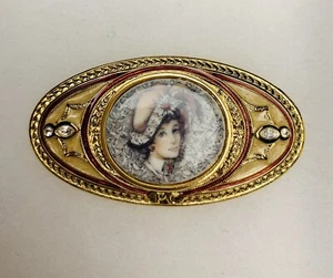 Vintage Avon PC President's Club Gold Tone RHINESTONE CAMEO Enameled Brooch/Pin - Picture 1 of 2