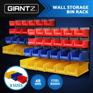 Giantz Bin Wall 48 Storage Bin Rack Wall Mounted Tools Steel Board Work Garage - Picture 1 of 10