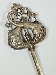 Antique French Hatelet Skewer with Entwined Dolphins - Picture 1 of 16