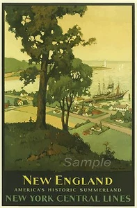 VINTAGE NEW ENGLAND NEW YORK RAILWAY A2 POSTER PRINT - Picture 1 of 2
