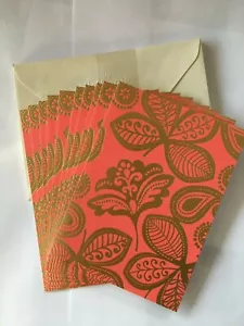 Hallmark "Blank" Cards Orange with Goild Foil Henna Pattern (10) NEW w/ Envelope - Picture 1 of 2