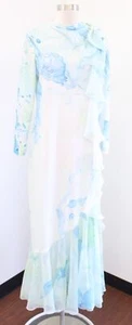Vtg 60s 70s Don Luis De Espana Watercolor Marble Print Ruffle Maxi Dress Size 14 - Picture 1 of 12