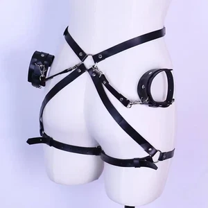 Arnés de cuero lencería correa bondage suspensión cinturón liga gótica puños para muslos - Imagen 1 de 6