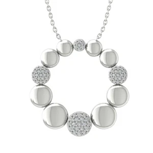 Sterling Silver Round Diamond Unique Circle Pendant Necklace 1/3ct, 18" - Picture 1 of 5