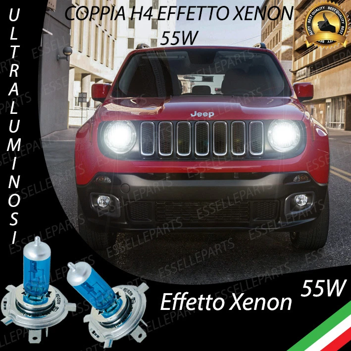 COPPIA LAMPADINE H4 SPECIFICHE PER JEEP RENEGADE EFFETTO XENON BIANCO - Immagine 1 di 1