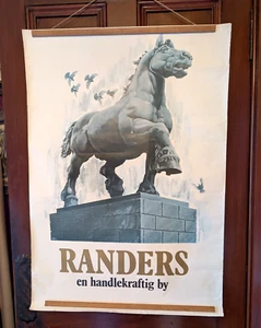 ORIGINAL DÄNISCHES POSTER RANDERS MID CENTURY A CITY OF ACTION DEN JYSKE HIN HORSE - Bild 1 von 6