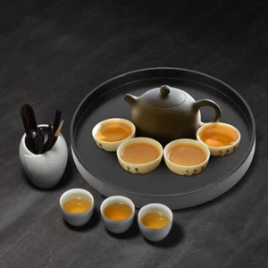 HG (Black 30cm)Wooden Round Black Anti Slip Tea Tray Serving Table For Home AC - Picture 1 of 9