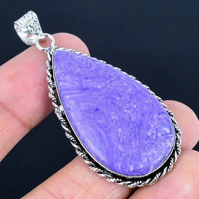 Colgante hecho a mano Charoite enchapado en plata 925 de 2,37" Foto 1 de 3
